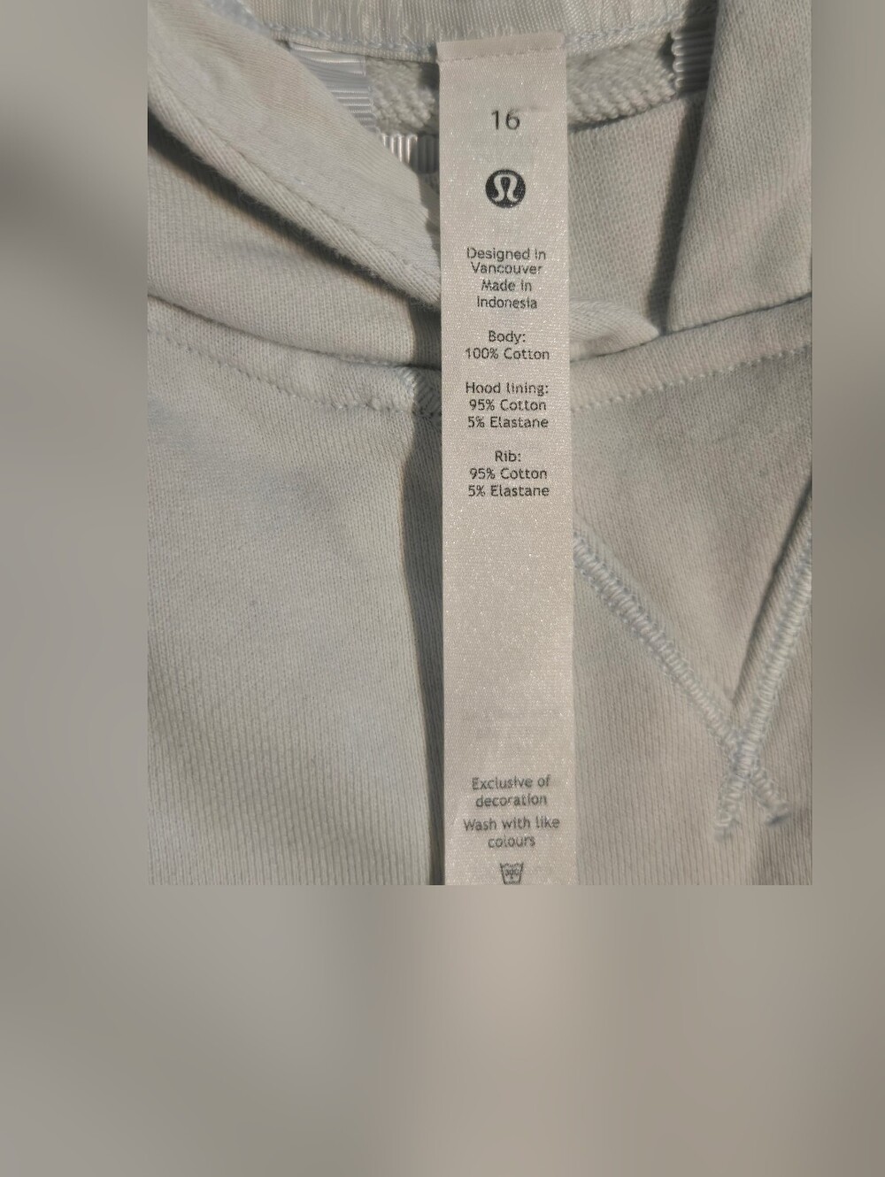 Lululemon Light Mint Green Cropped Cotton Hoodie - Tag Detail